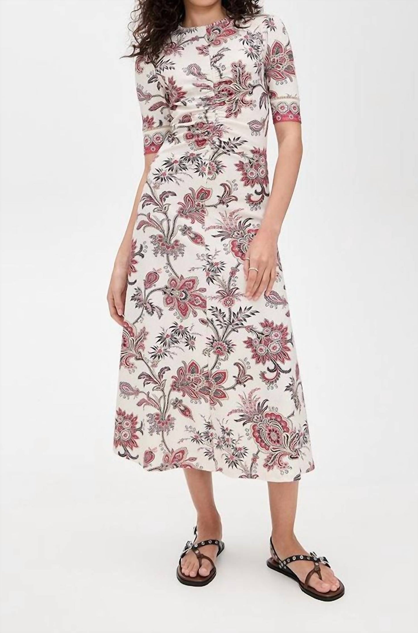 Sea - Cassandra Print Ruched Short Sleeve Dress