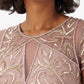 Adrianna Papell - Short Sleeves Back Zipper Short Beaded Mesh Dress