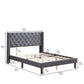 Velvet Button Tufted Upholstered Bed with Wings Design - Queen