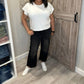 Judy Blue - High Waist Button Fly Destroyed Raw Hem Cropped Wide Leg Denim