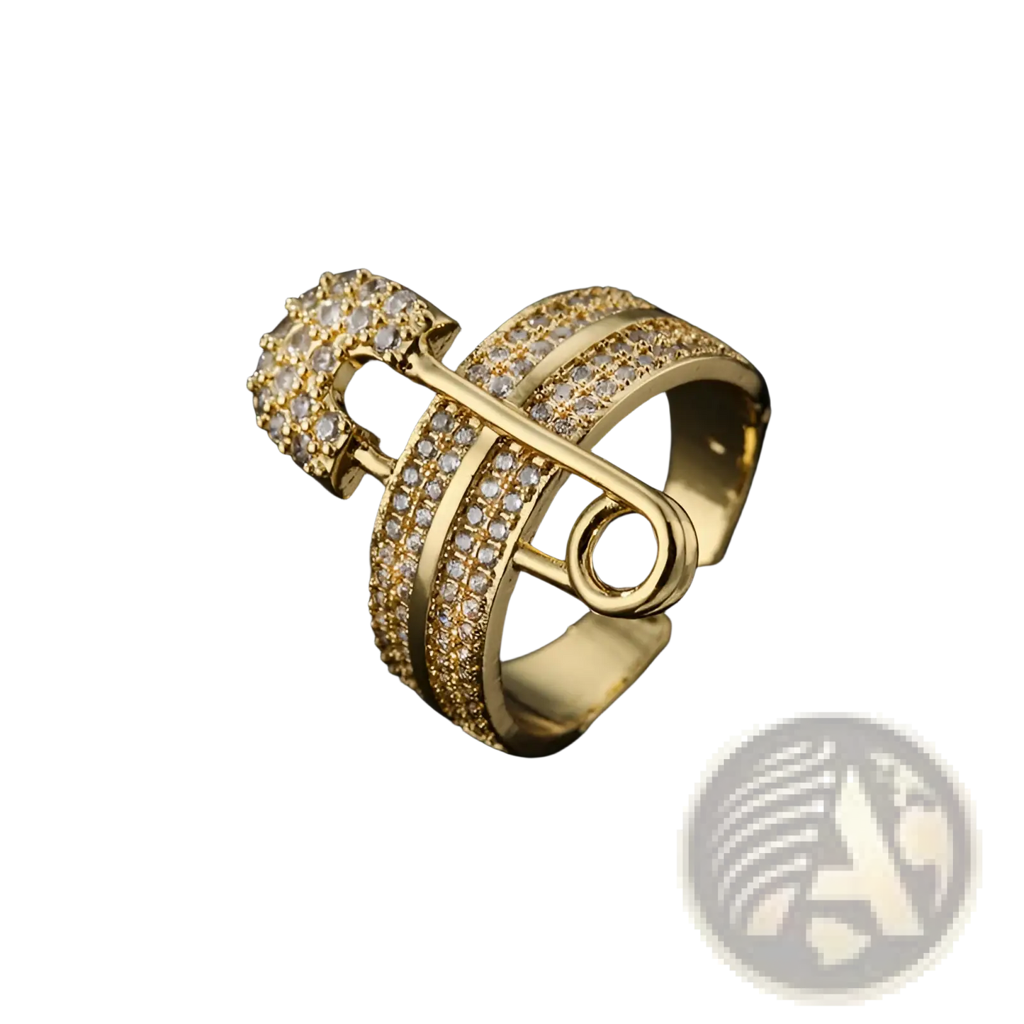 Adjustable Gold Safety Pin Zircon Geometric Ring