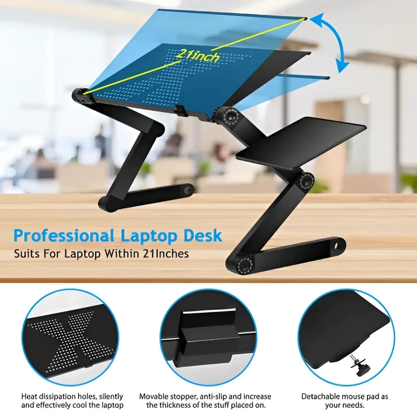 Adjustable Laptop Table with Mouse Board and Cooling Holes