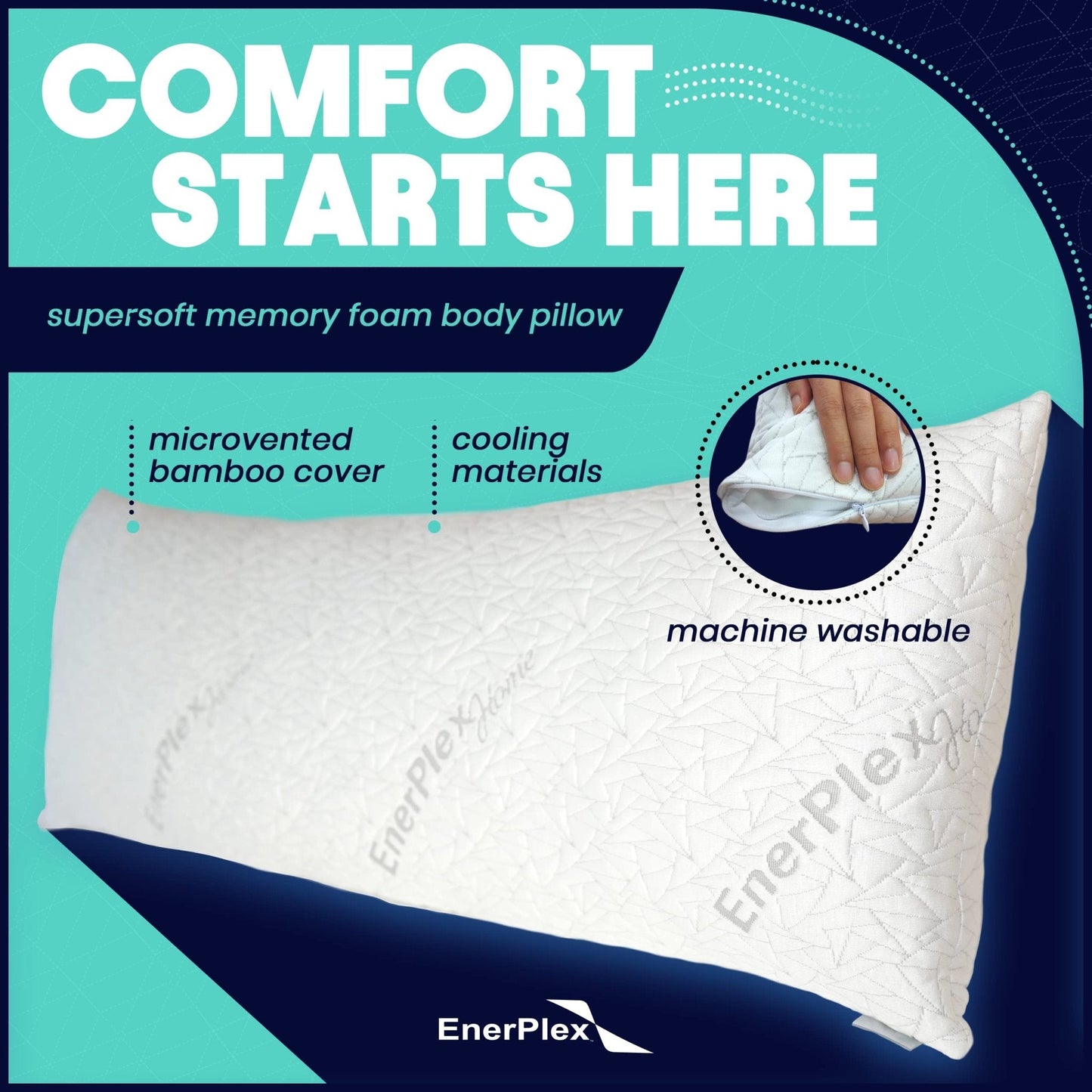 Adjustable Memory Foam Body Pillow- 54 x 20 Inches