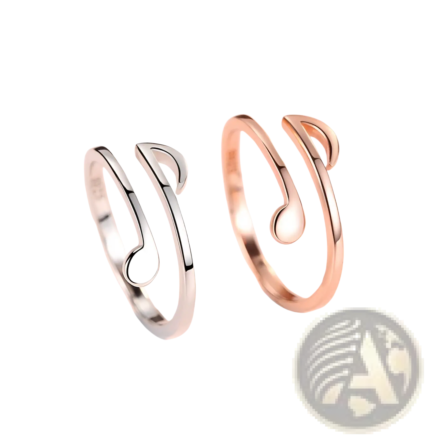 Adjustable Minimalist Music Note and Heart Rings in Rose Gold