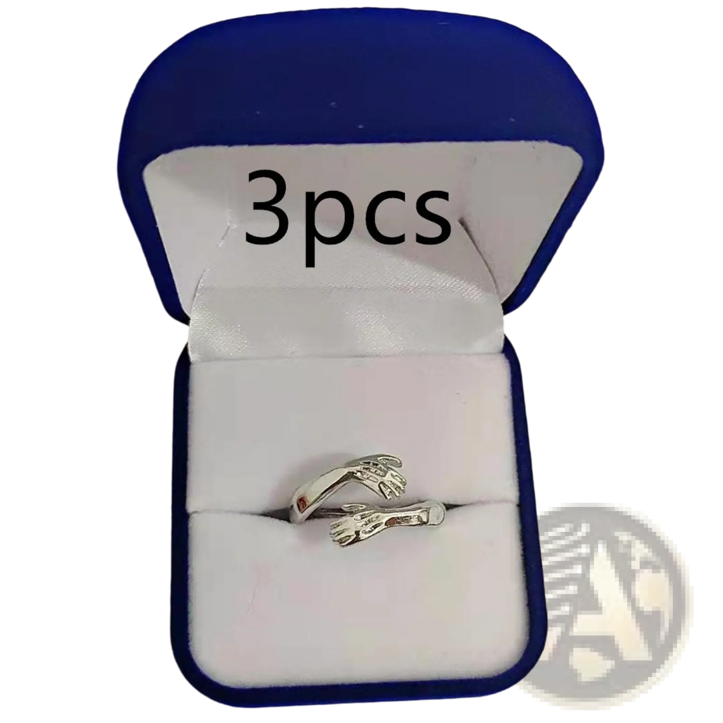 Adjustable Silver Hands Embracing Ring with Red Gemstone