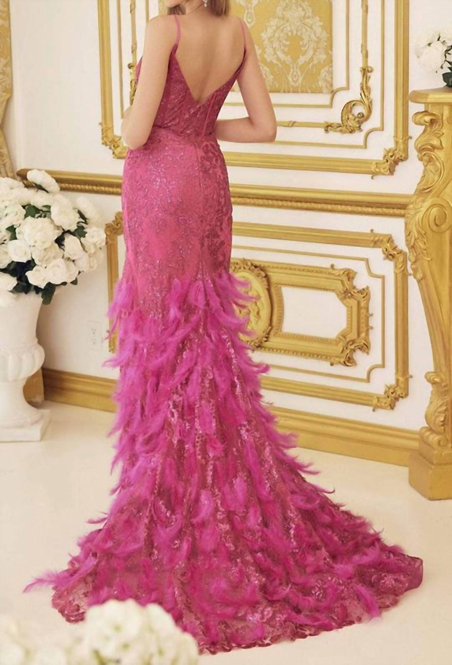 Nox Anabel - Fitted Feather Maxi Prom Dress