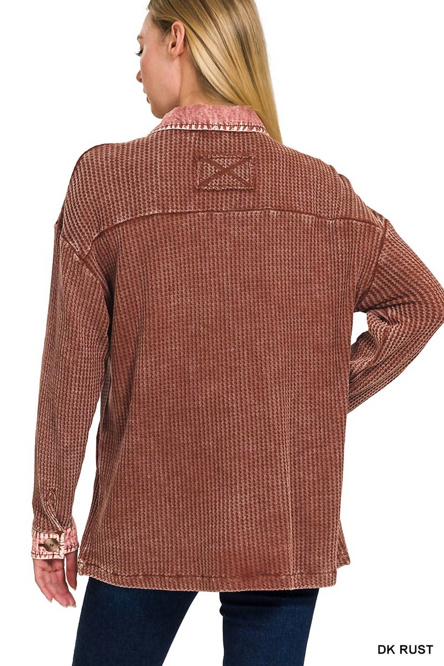 Zenana - Tori Waffle Knit Acid Wash Shacket