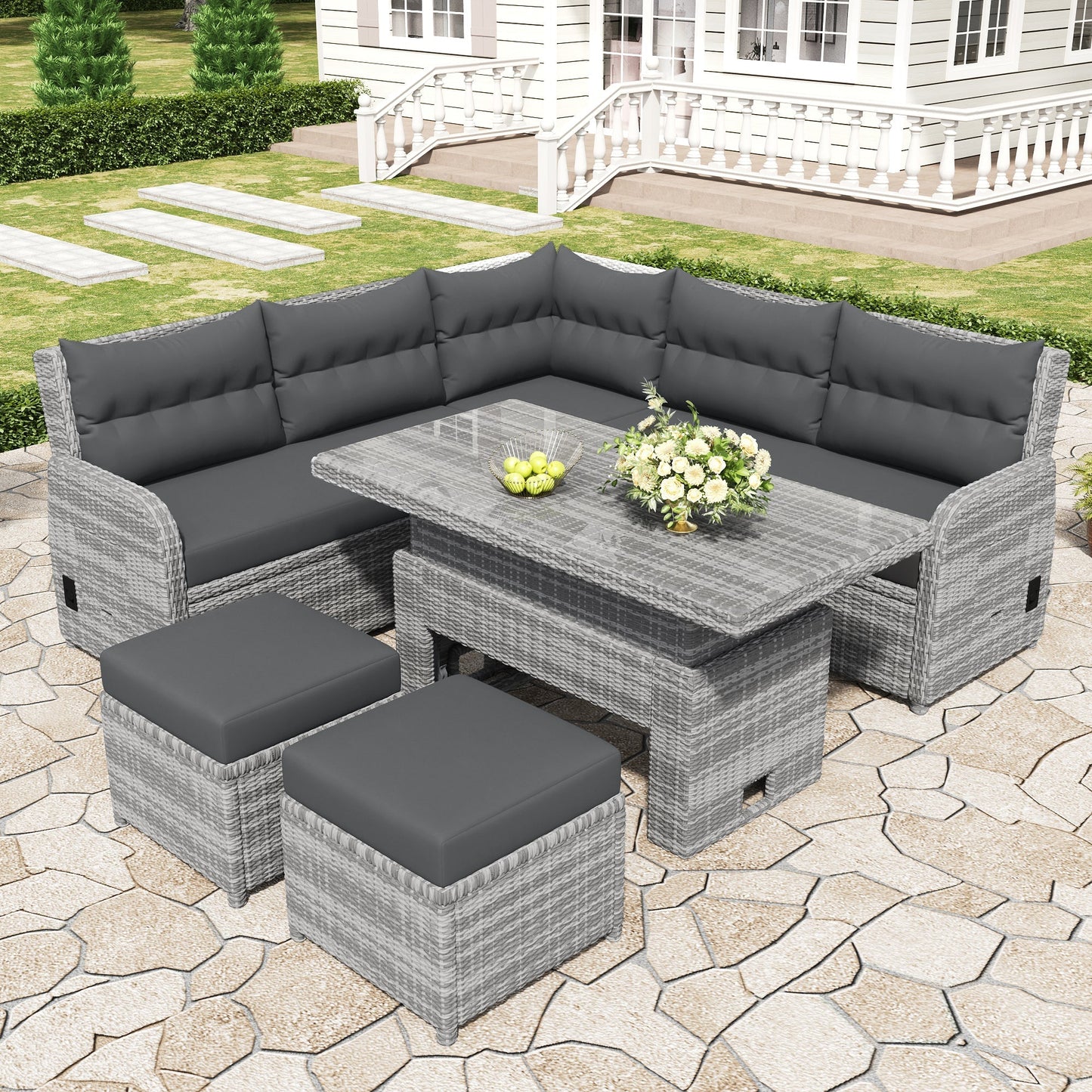 Outdoor Furniture Set Patio Rattan with Recliners and Tables