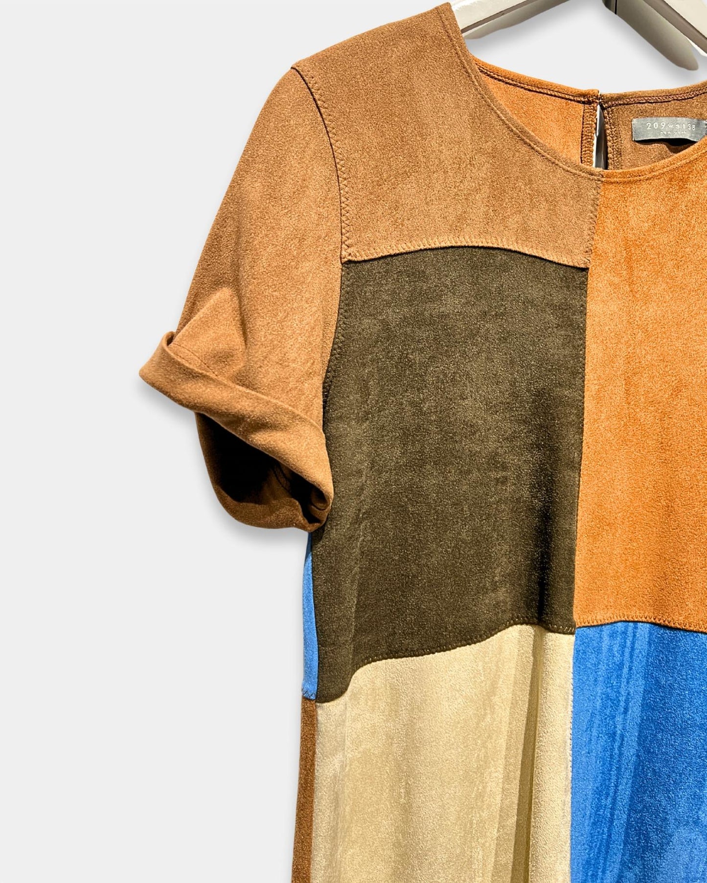 209Wst38 - Women's Suede Short Sleeve Mini Dress