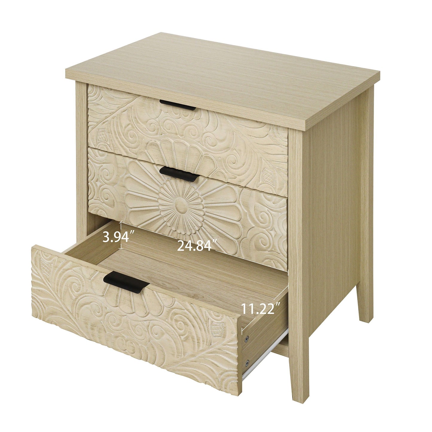 3 Drawer Cabinet - Natural Wood Finish