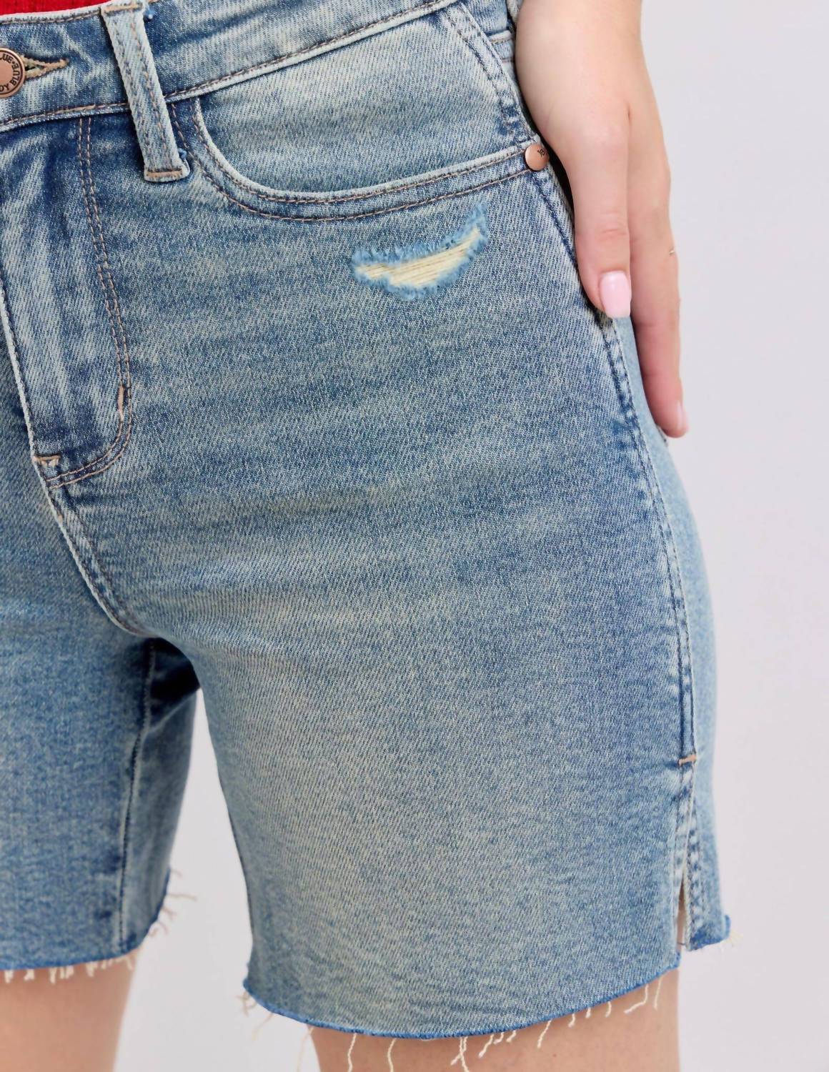 Judy Blue - High Waist Vintage Wash Side Slit Denim Short