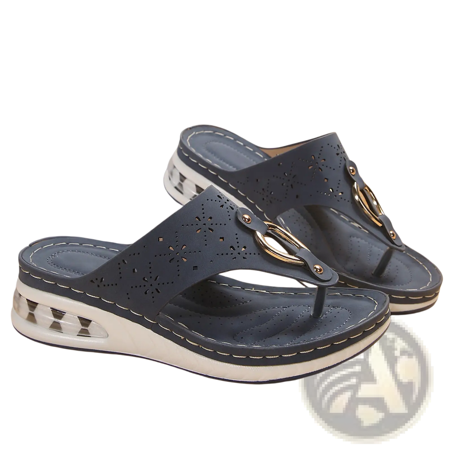 Air Cushion Thong Sandals Wedge Leather Flip Flops