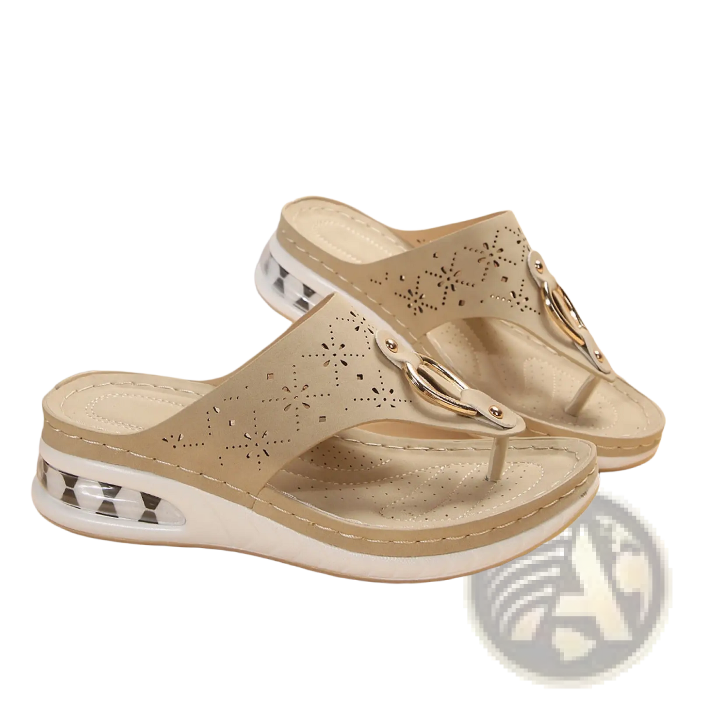 Air Cushion Thong Sandals Wedge Leather Flip Flops