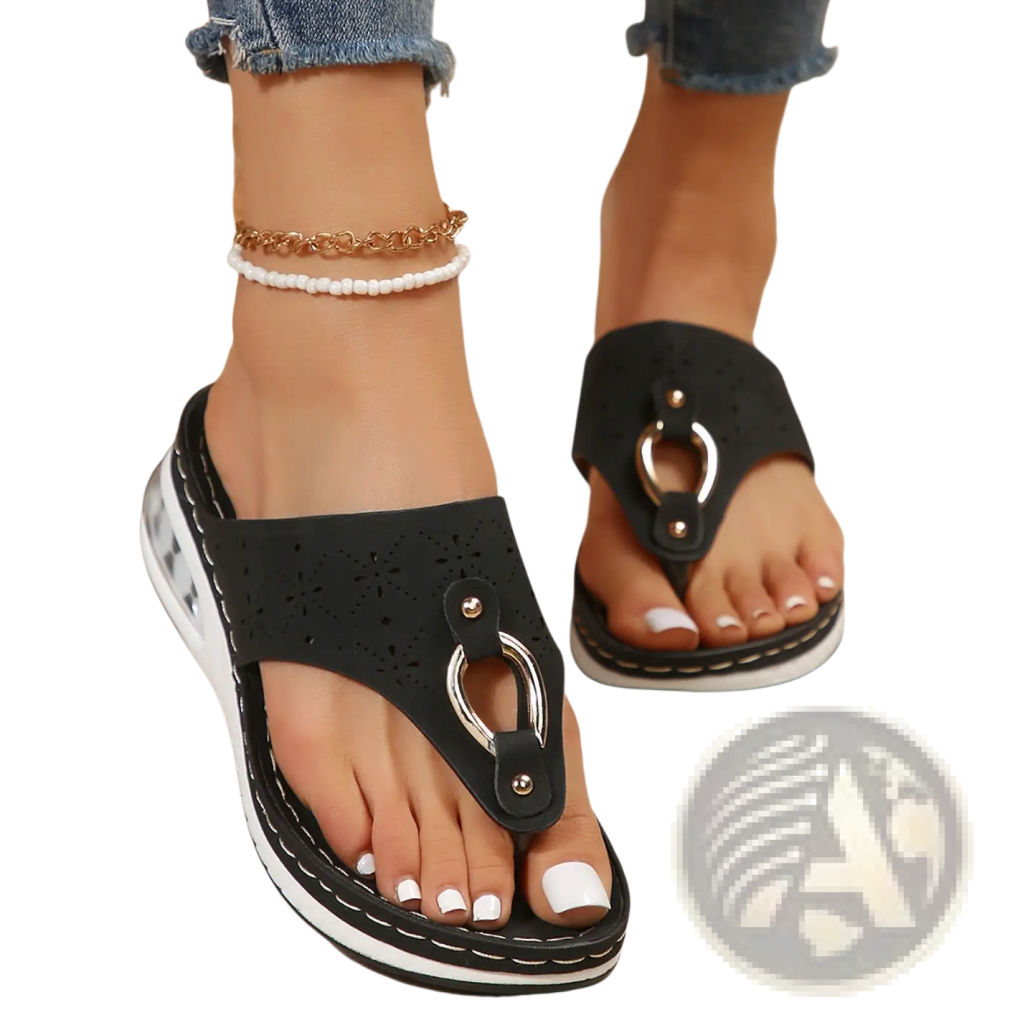 Air Cushion Thong Sandals Wedge Leather Flip Flops