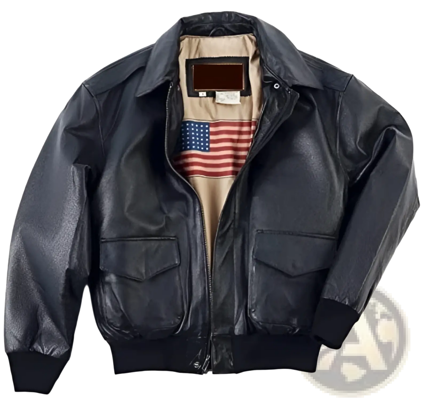 Air Force Fur Leather Bomber Jacket with Flag Lining