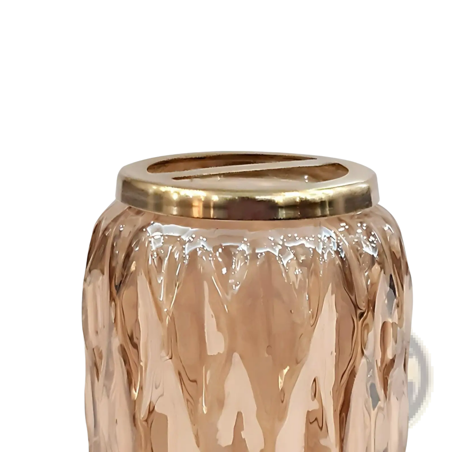 Amber Glass Toothbrush Holder with Gold Metal Rim