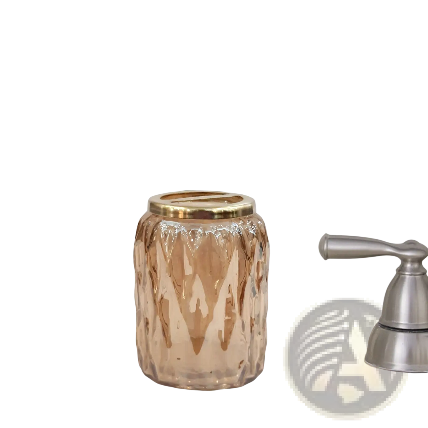 Amber Glass Toothbrush Holder with Gold Metal Rim