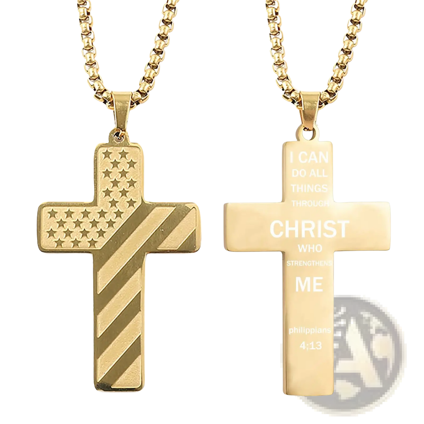 American Flag Bible Verse Cross Pendant Necklace