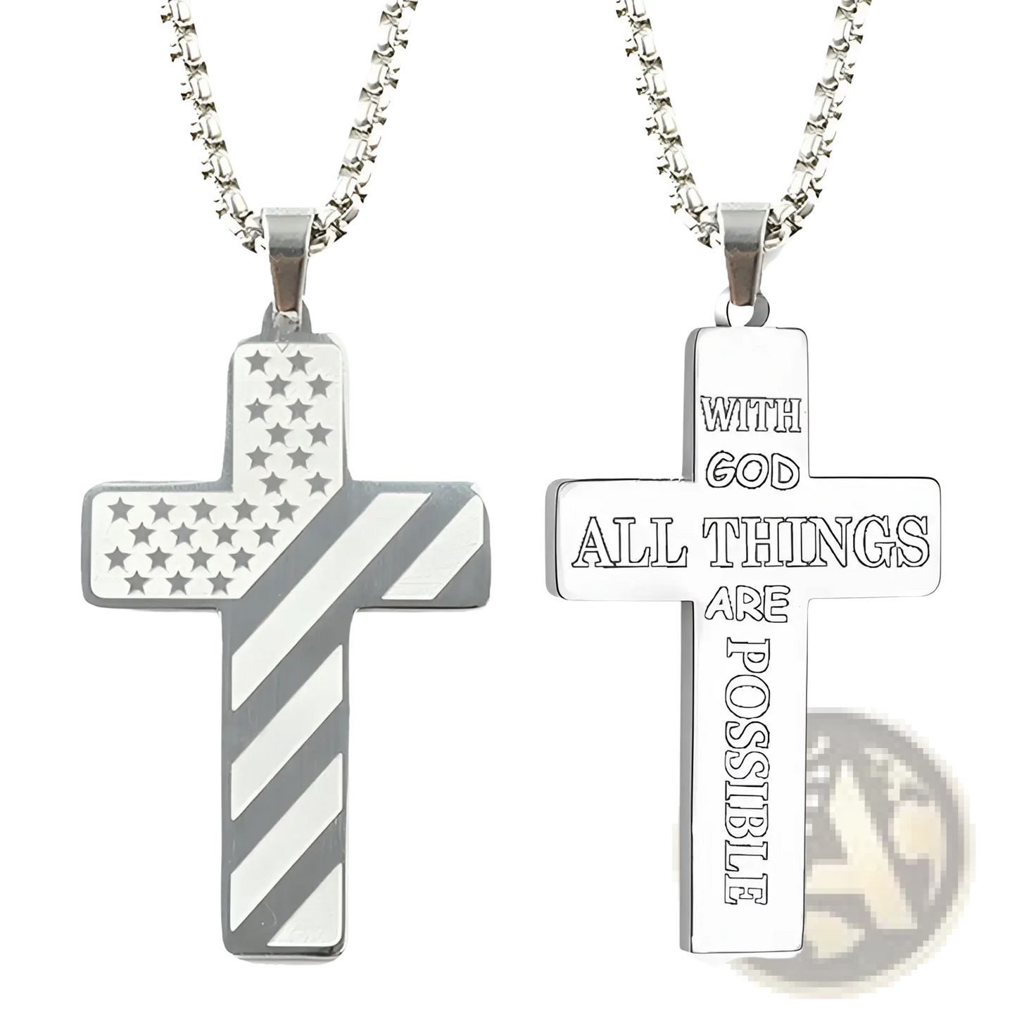 American Flag Bible Verse Cross Pendant Necklace