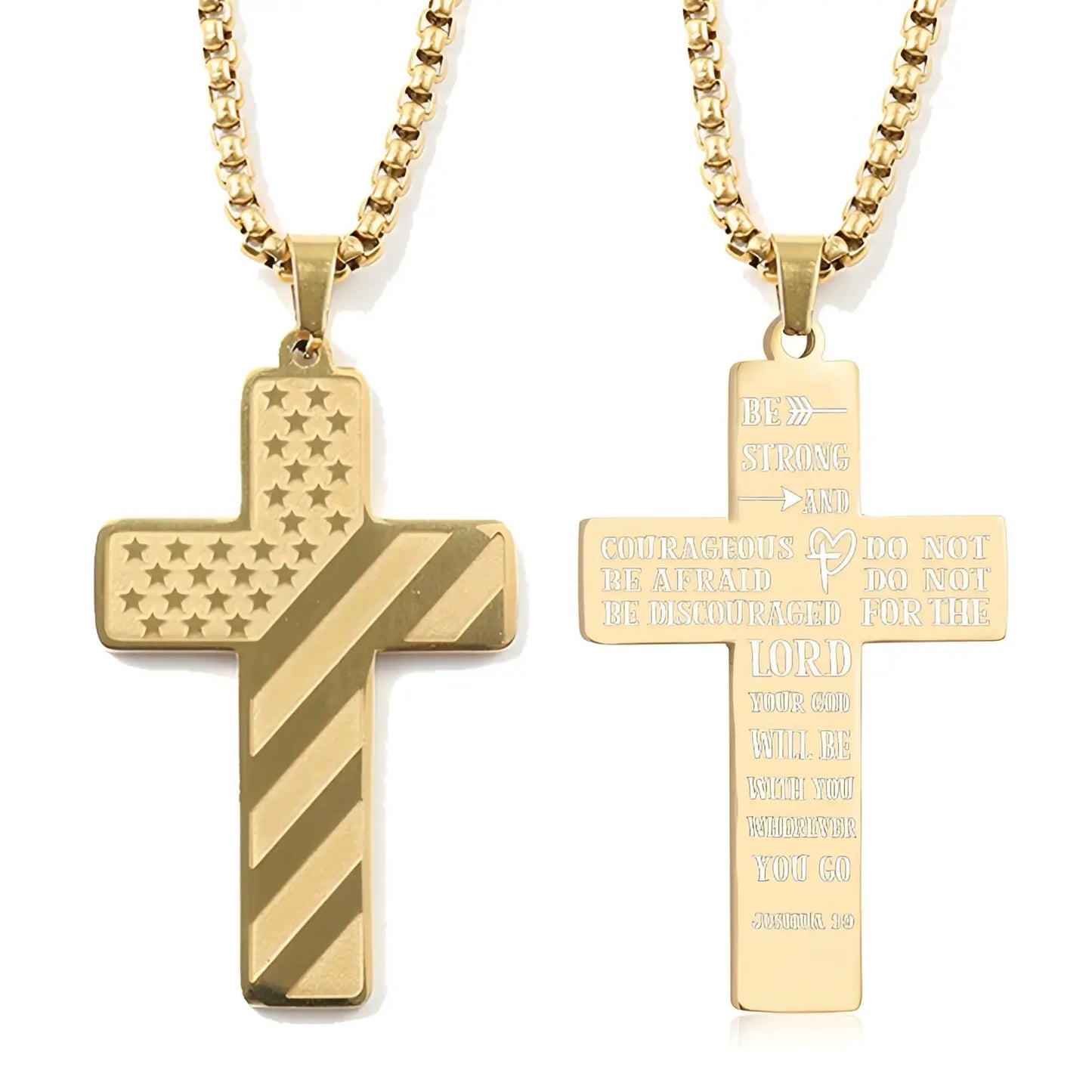 American Flag Bible Verse Cross Pendant Necklace