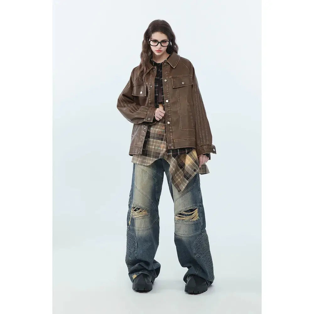 Retro Distressed Unisex Pu Leather Biker Jacket