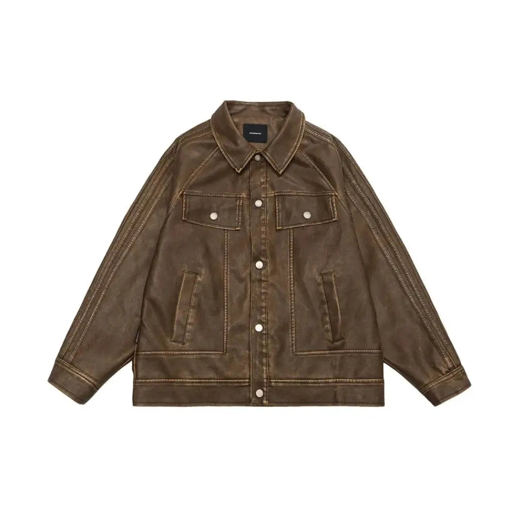 Retro Distressed Unisex Pu Leather Biker Jacket