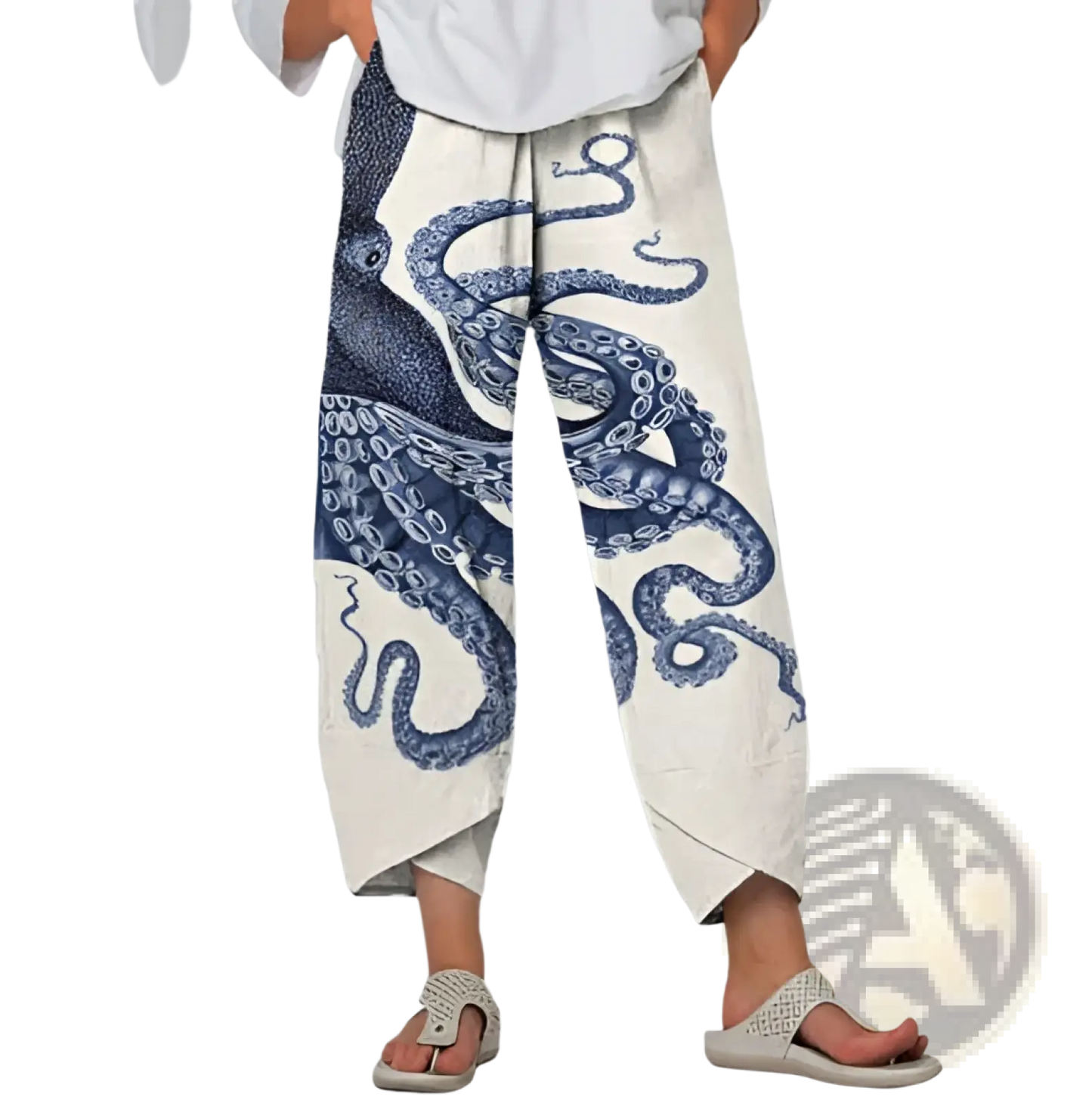 Artistic Printed and Embroidered Slimming Cropped Pants