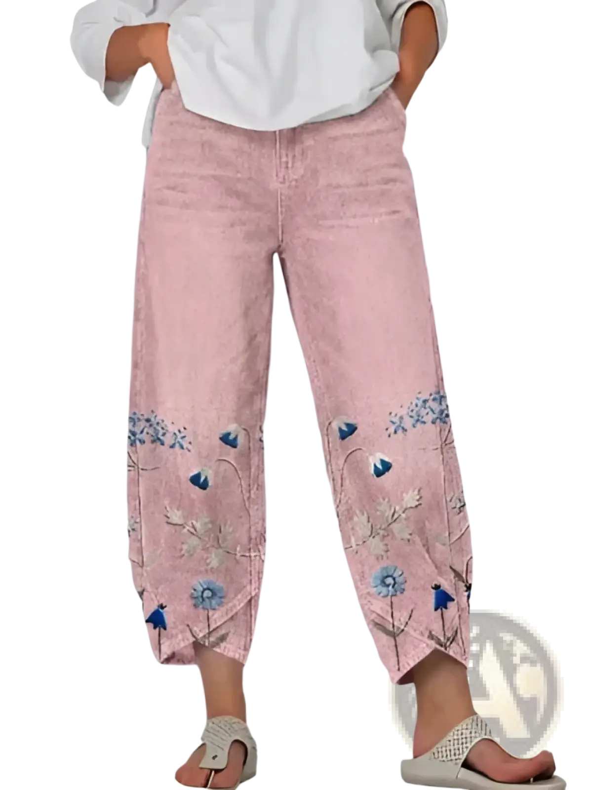 Artistic Printed and Embroidered Slimming Cropped Pants
