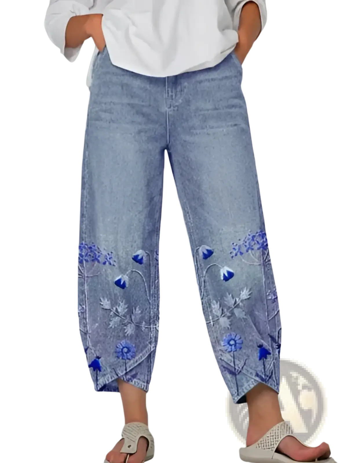 Artistic Printed and Embroidered Slimming Cropped Pants