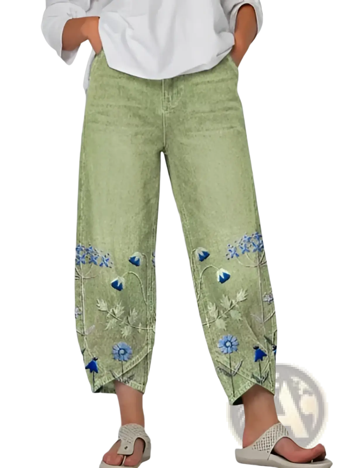 Artistic Printed and Embroidered Slimming Cropped Pants