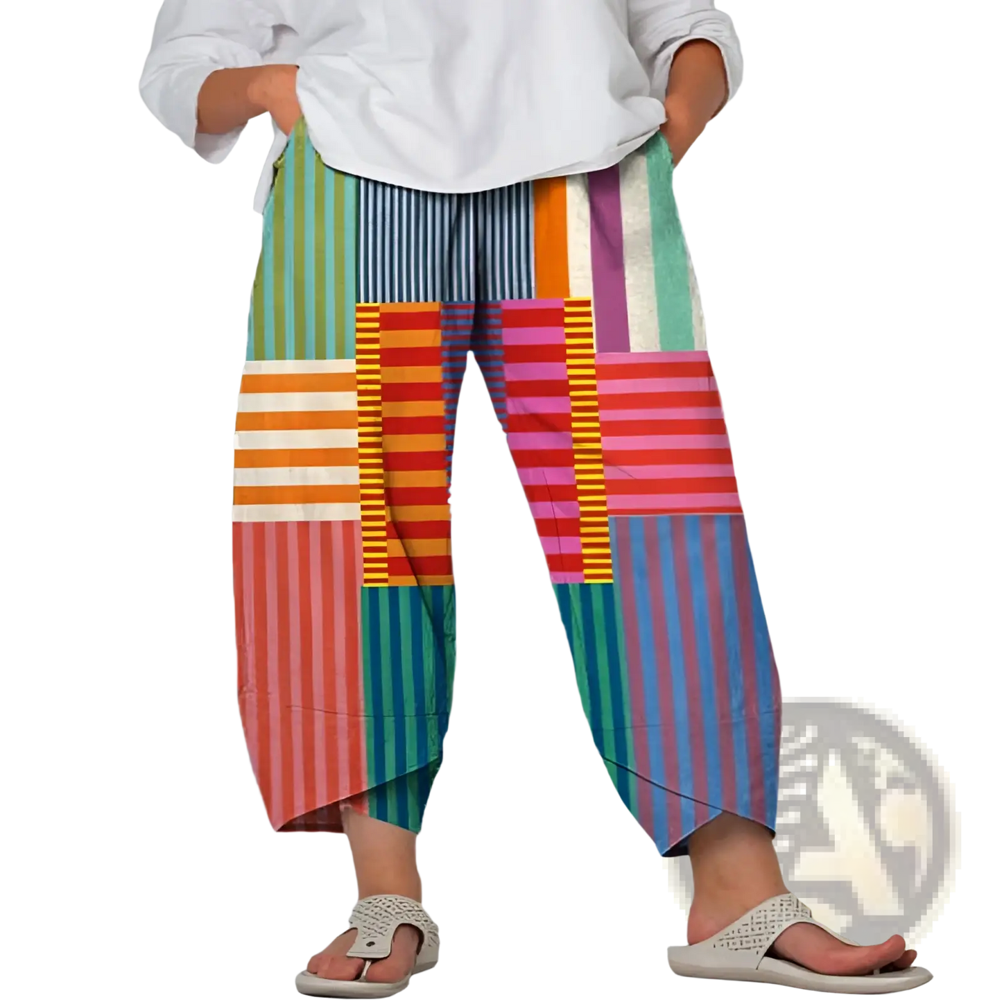 Artistic Printed and Embroidered Slimming Cropped Pants