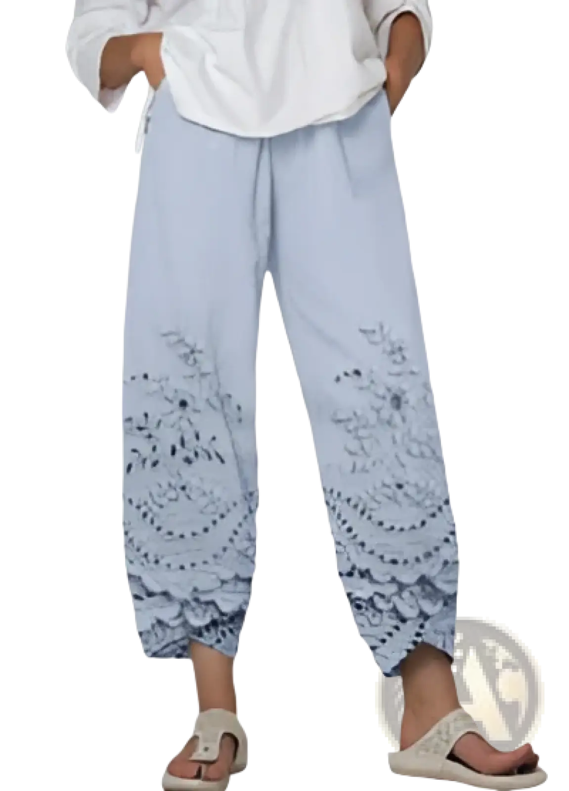 Artistic Printed and Embroidered Slimming Cropped Pants