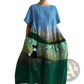 Artistic Printed Loose Linen Maxi Dress
