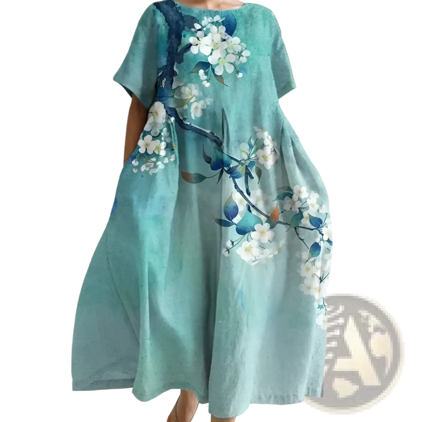 Artistic Printed Loose Linen Maxi Dress