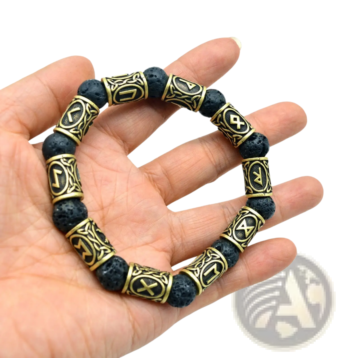 Asgard Silver Rune and Black Lava Stone Viking Bracelet