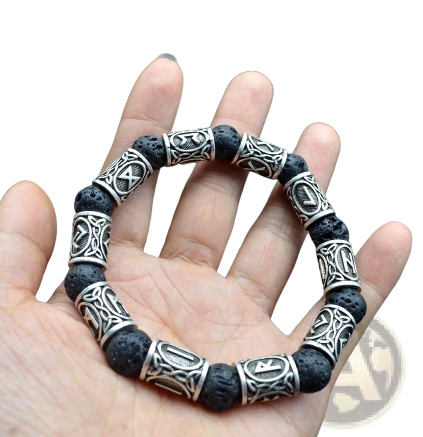Asgard Silver Rune and Black Lava Stone Viking Bracelet