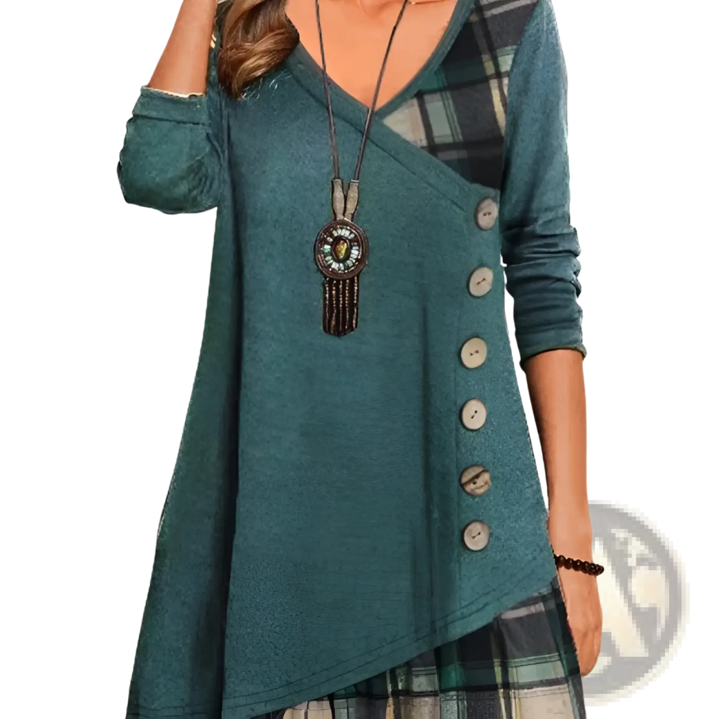 Asymmetrical Plaid Patchwork Knit Tunic Dress