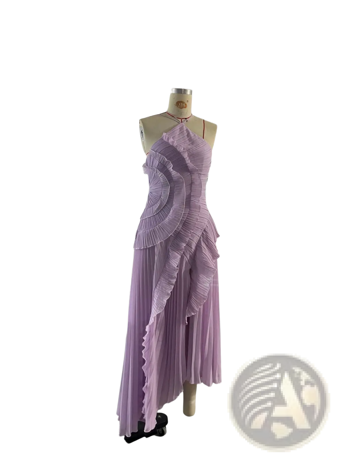 Asymmetrical Ruffled Chiffon Halterneck Evening Dress
