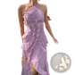 Asymmetrical Ruffled Chiffon Halterneck Evening Dress