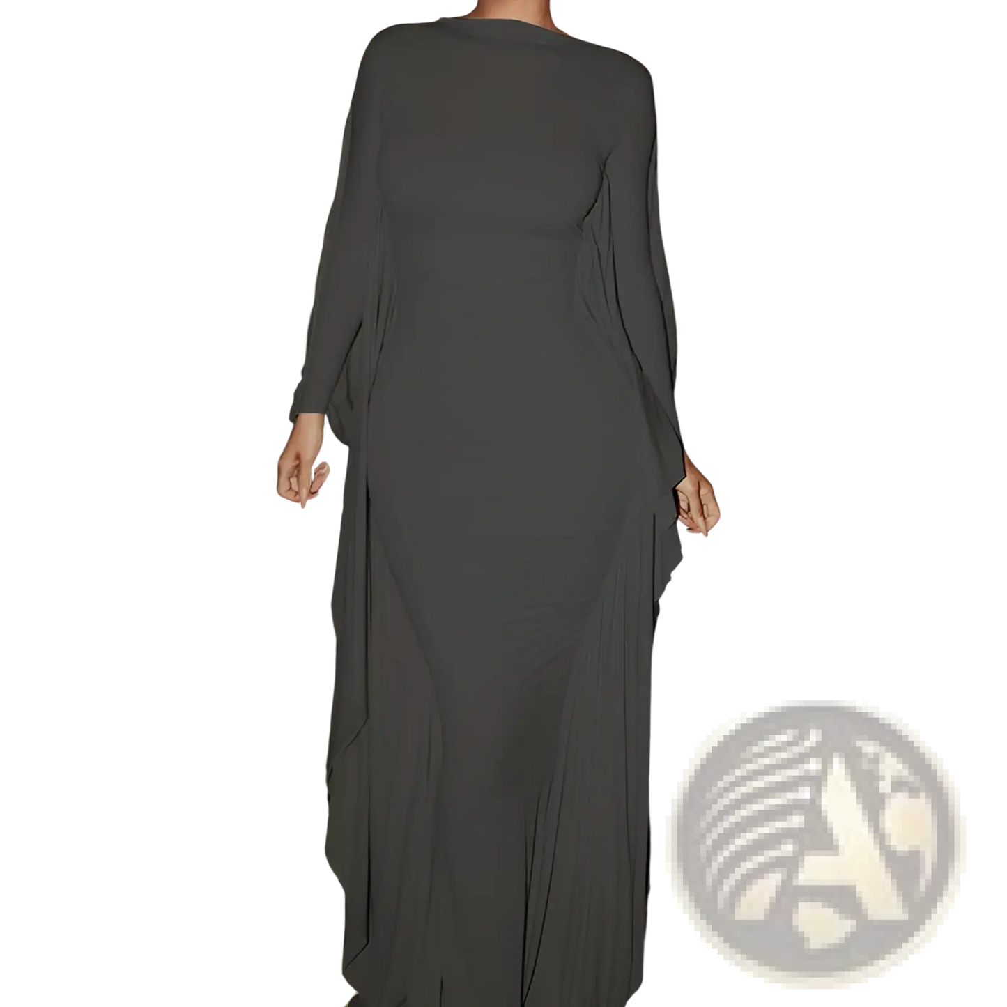 Asymmetrical Satin Batwing Sleeve Maxi Dress