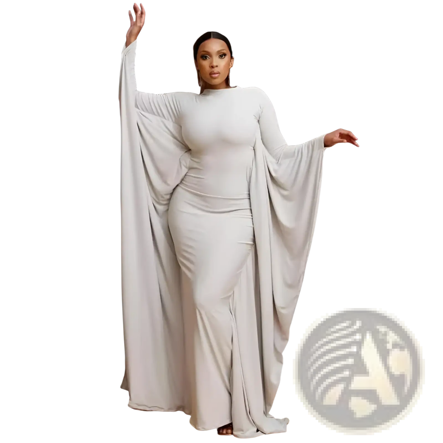 Asymmetrical Satin Batwing Sleeve Maxi Dress