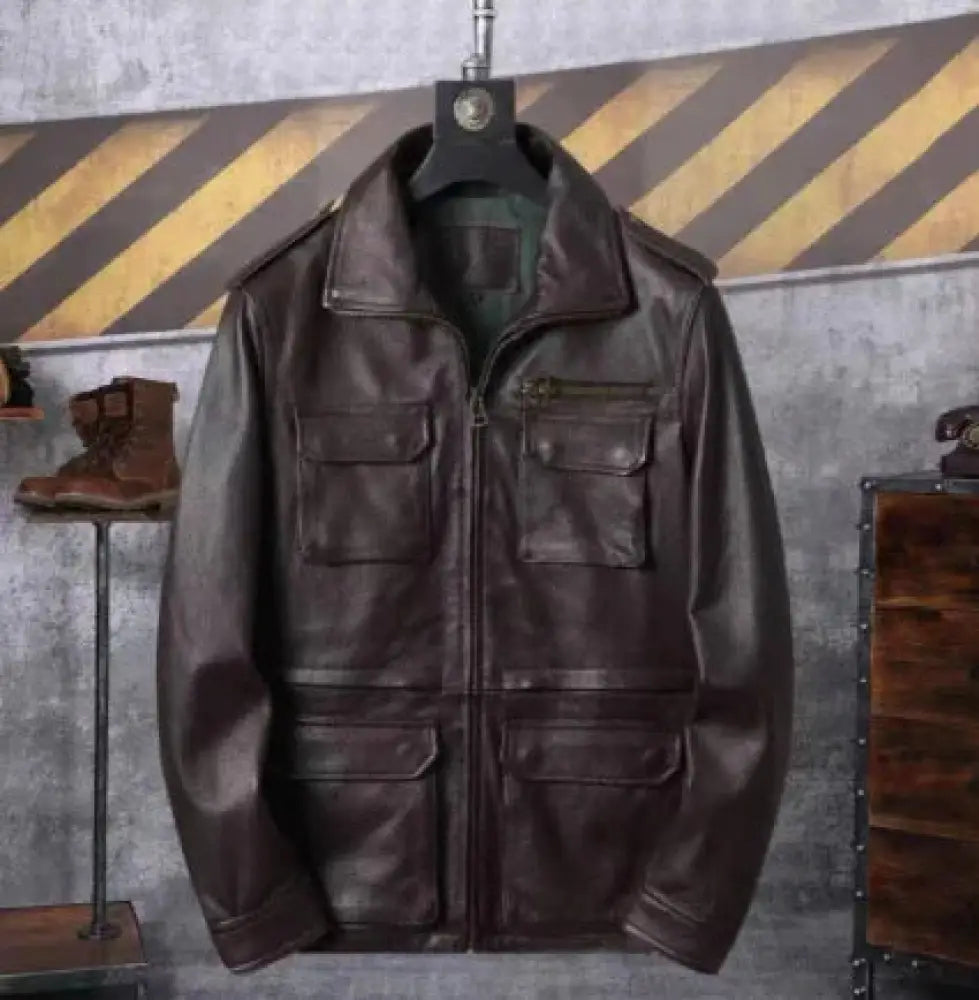 Men's Autumn Winter Tactical Workwear Leather Jacket