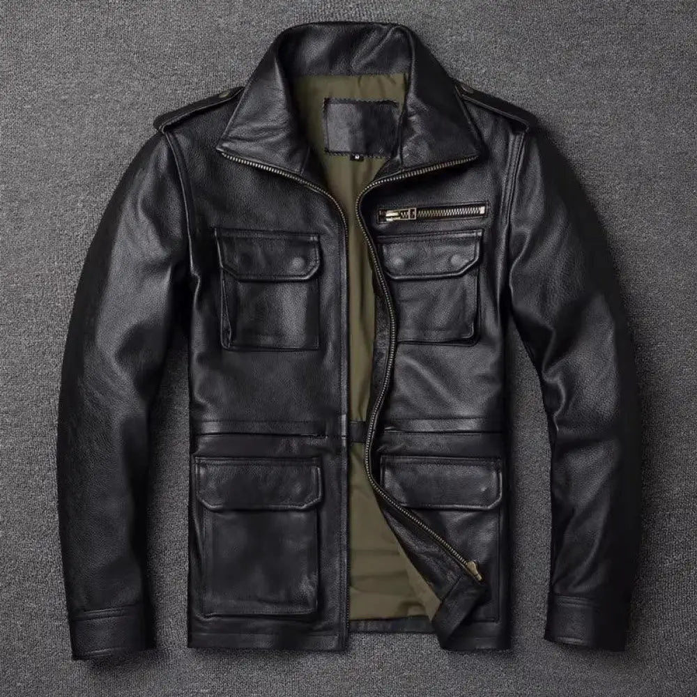 Men's Autumn Winter Tactical Workwear Leather Jacket