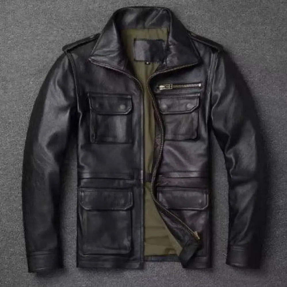 Men's Autumn Winter Tactical Workwear Leather Jacket
