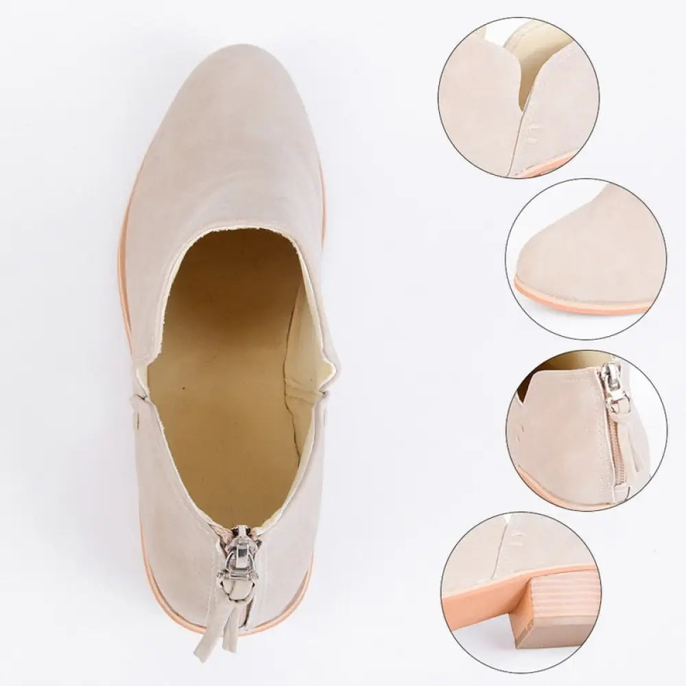 Retro Suede Low Block Heel Ankle Boots