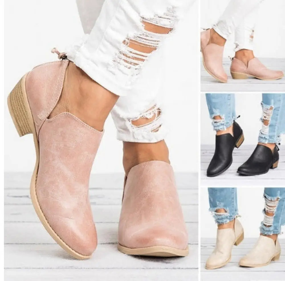 Retro Suede Low Block Heel Ankle Boots