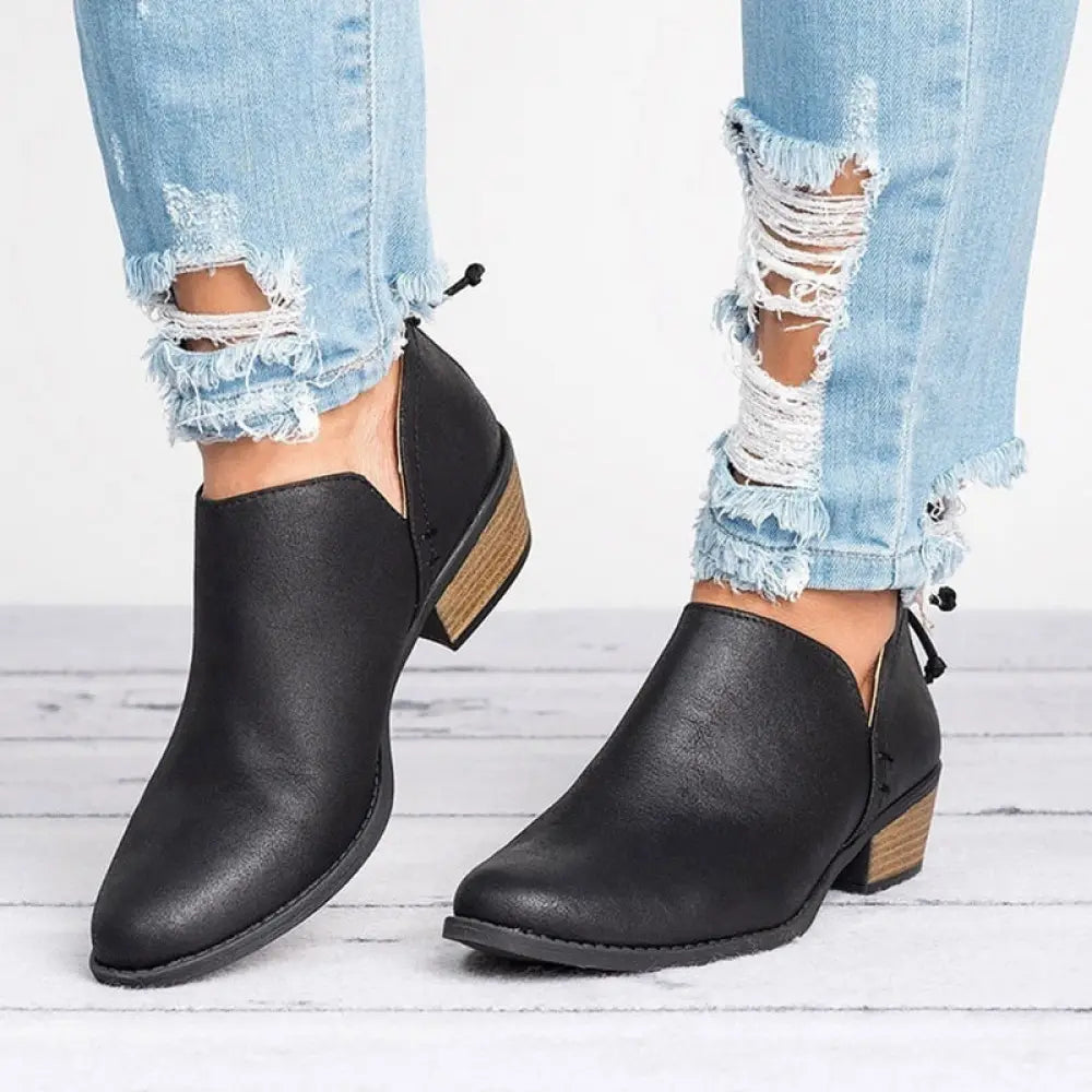Retro Suede Low Block Heel Ankle Boots