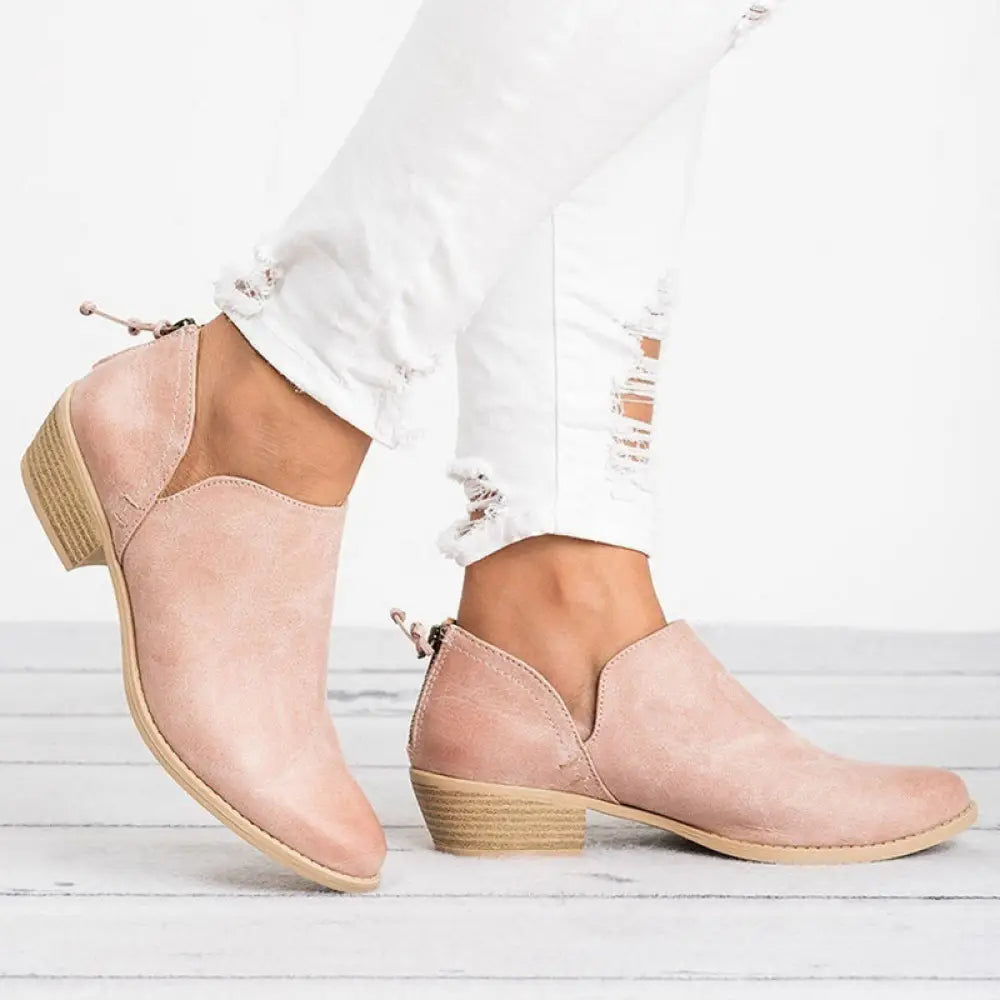 Retro Suede Low Block Heel Ankle Boots