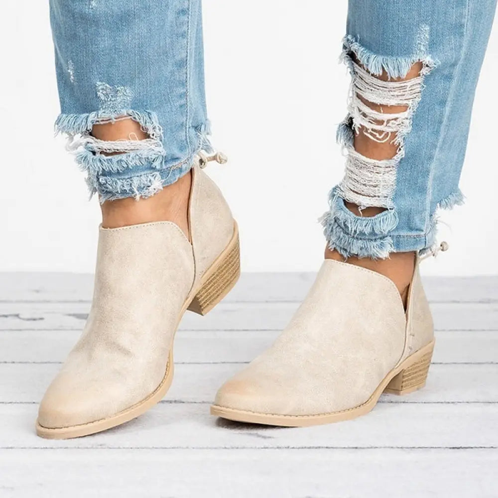 Retro Suede Low Block Heel Ankle Boots