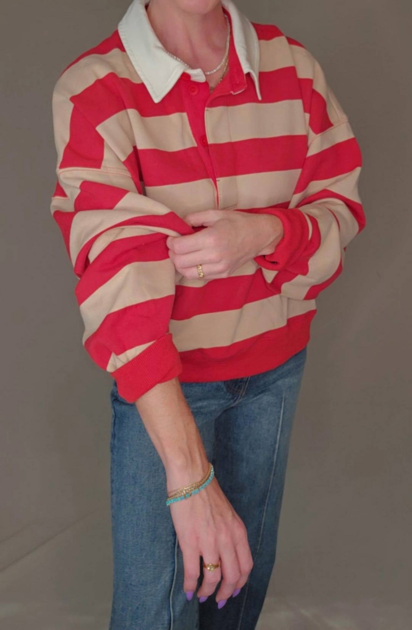 By Together - Striped Rugby Half Button Up Tee